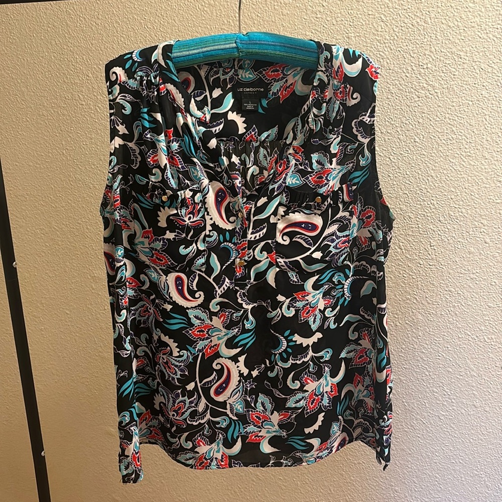 Liz Claiborne Black Patterned Sleeveless Blouse